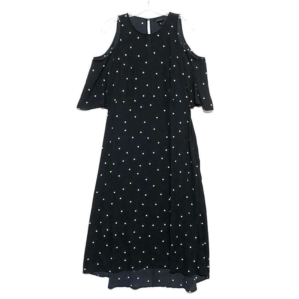 Who What Wear Black Polka Dot Midi Dress M Cold Shoulder Cocktail Event Elegant